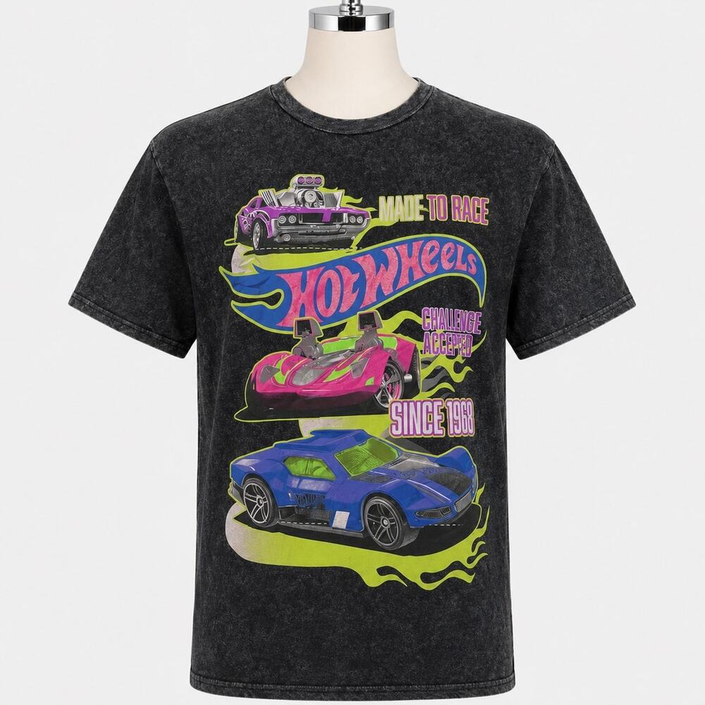 Hot Wheels Black Acid Wash Graphic T-Shirt Men's Medium Made to Race Since 1968